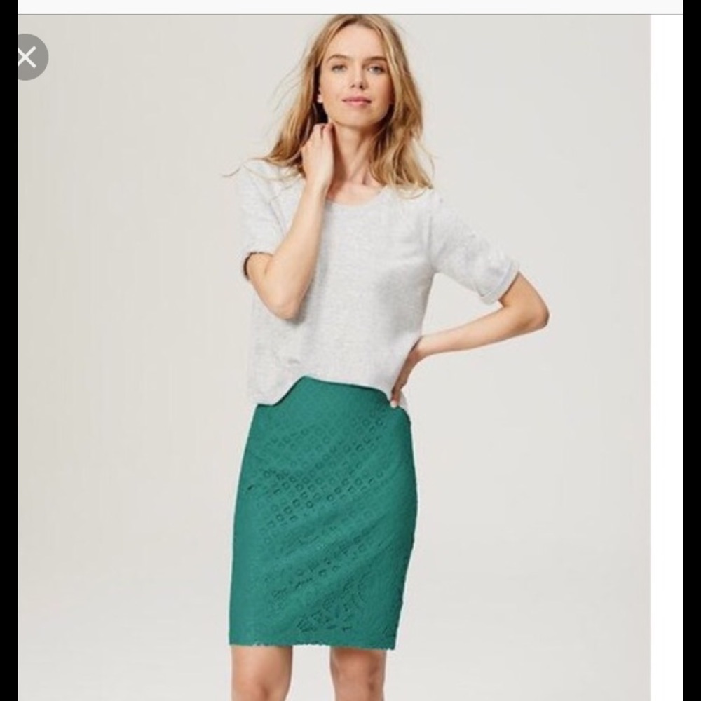 LOFT green turquoise lace pencil skirt size 2 NWOT